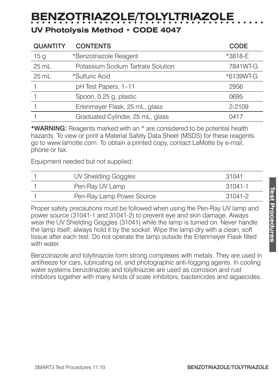 Benzotriazole/tolyltriazole | LaMotte SMART3 Colorimeter User Manual | Page 89 / 294