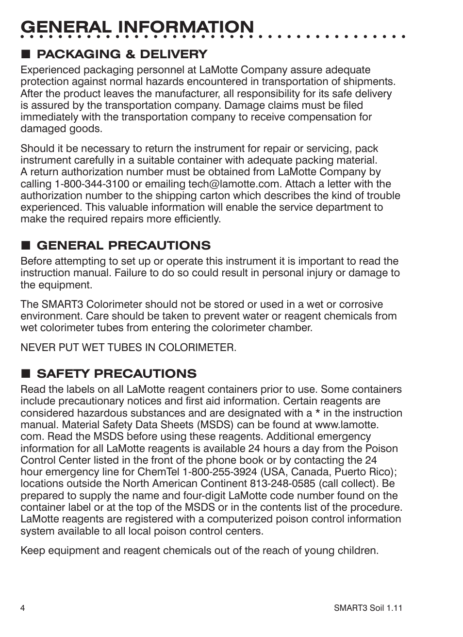 General information | LaMotte SMART 3 Electronic Soil Lab User Manual | Page 4 / 88