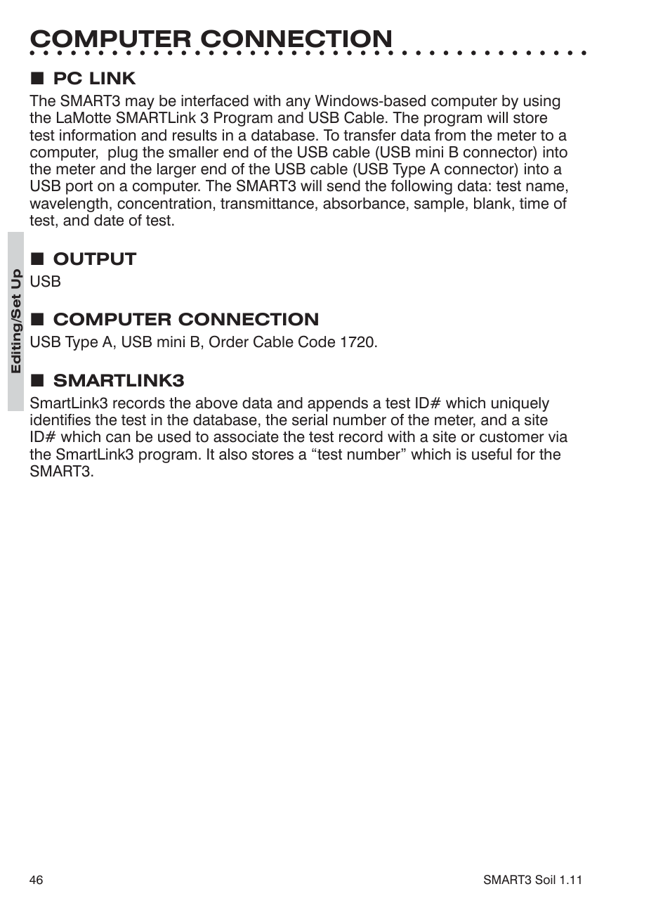Computer connection | LaMotte SMART 3 Electronic Soil Lab User Manual | Page 46 / 88
