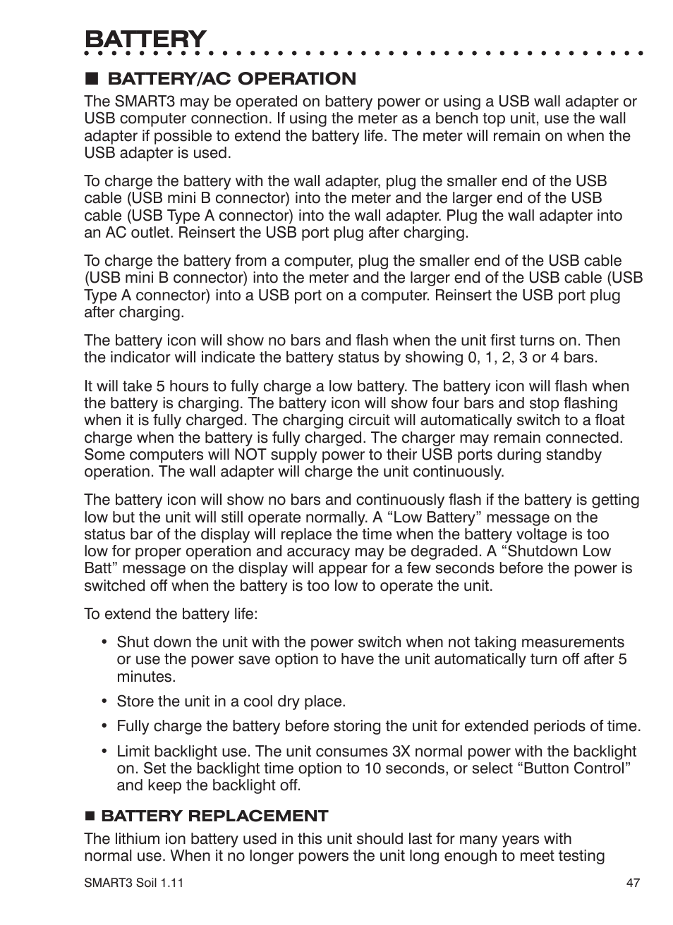 Battery | LaMotte SMART 3 Electronic Soil Lab User Manual | Page 47 / 88