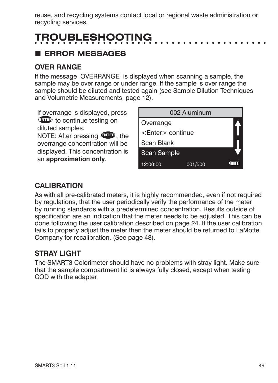 Troubleshooting | LaMotte SMART 3 Electronic Soil Lab User Manual | Page 49 / 88