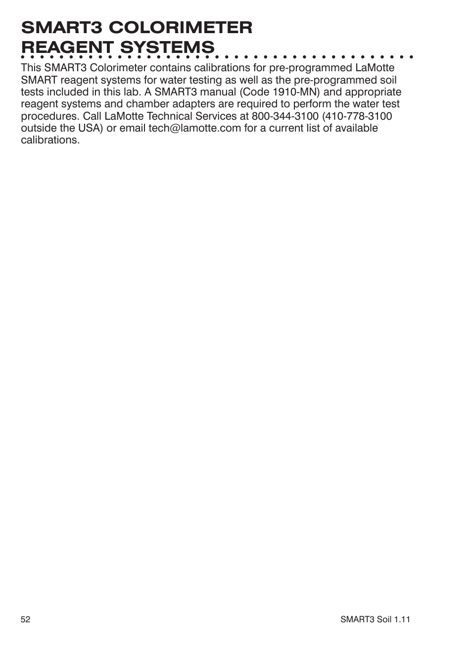 Smart3 colorimeter reagent systems | LaMotte SMART 3 Electronic Soil Lab User Manual | Page 52 / 88