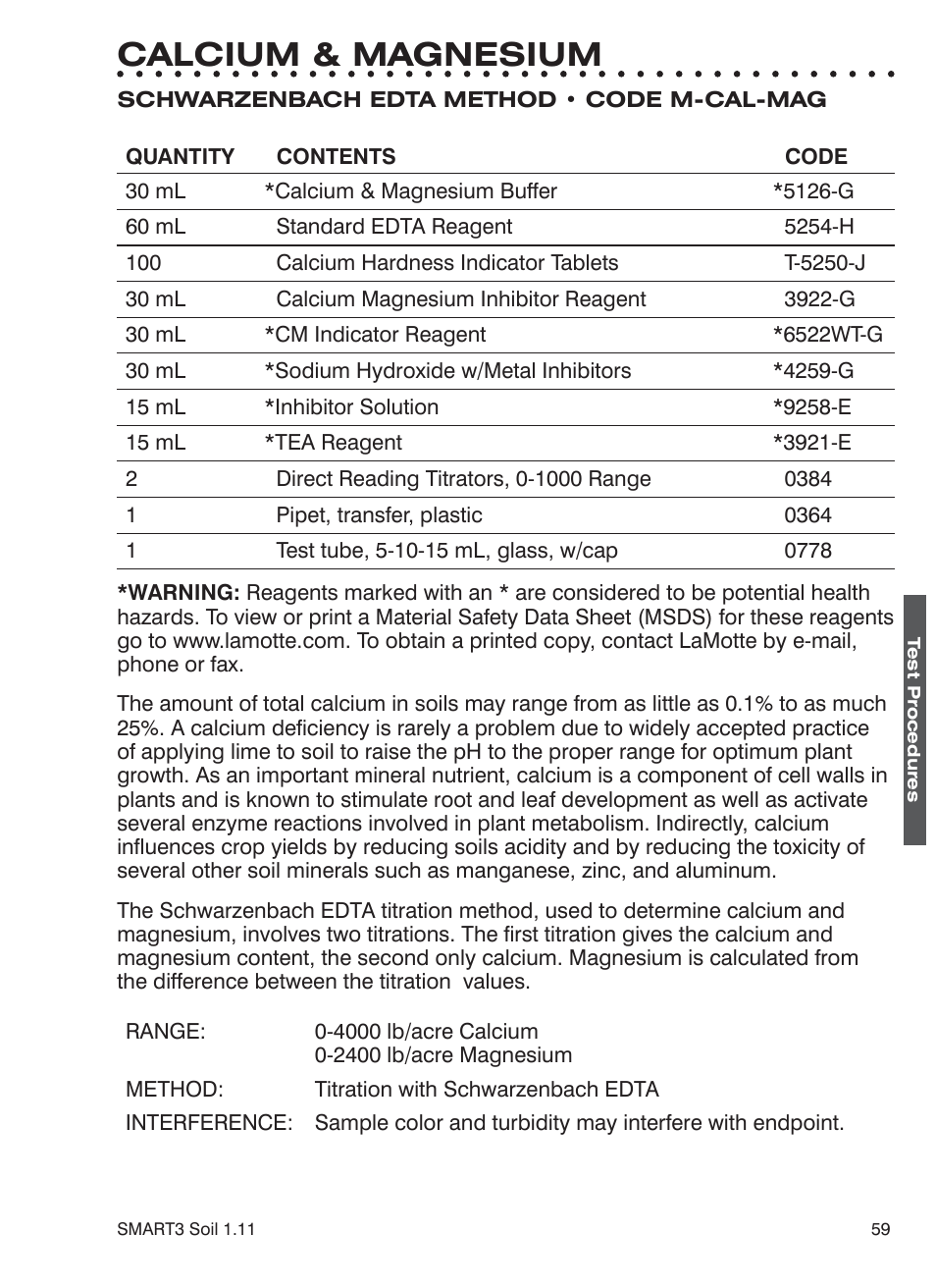Calcium & magnesium | LaMotte SMART 3 Electronic Soil Lab User Manual | Page 59 / 88