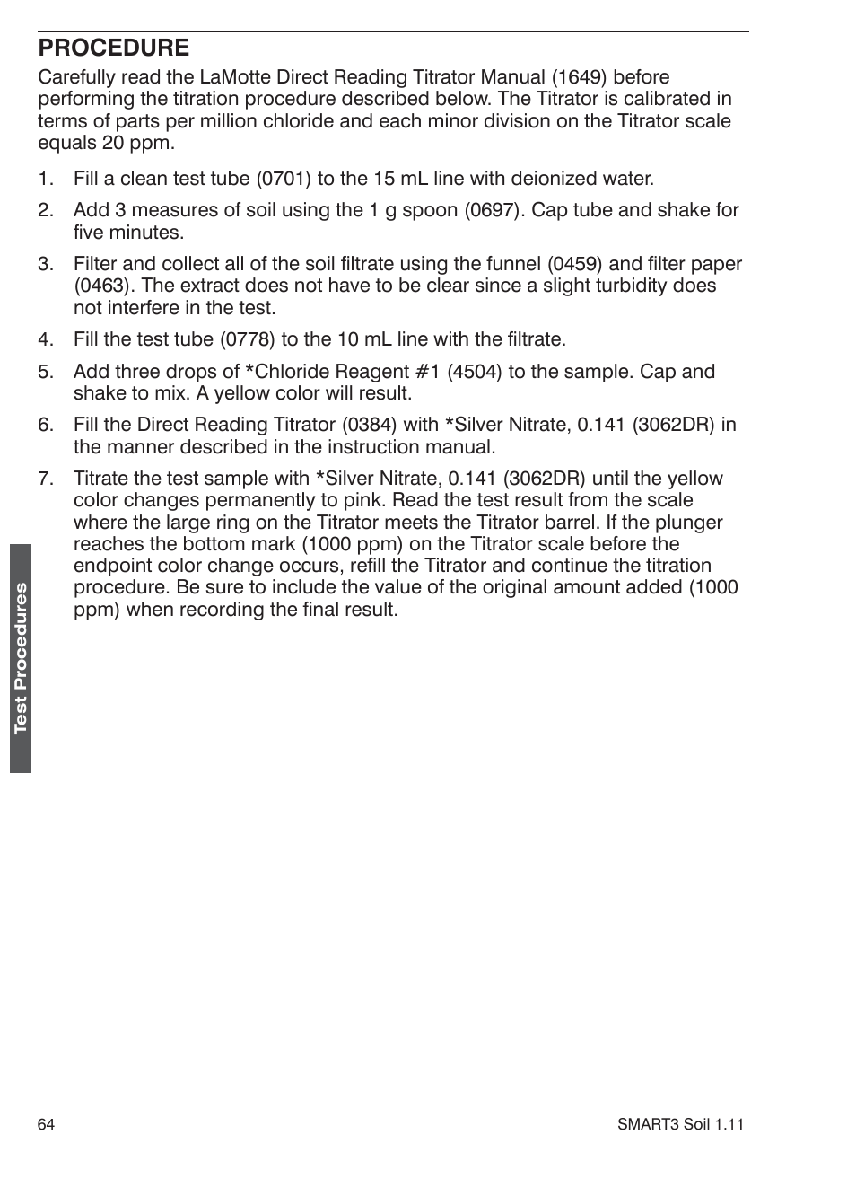 Procedure | LaMotte SMART 3 Electronic Soil Lab User Manual | Page 64 / 88