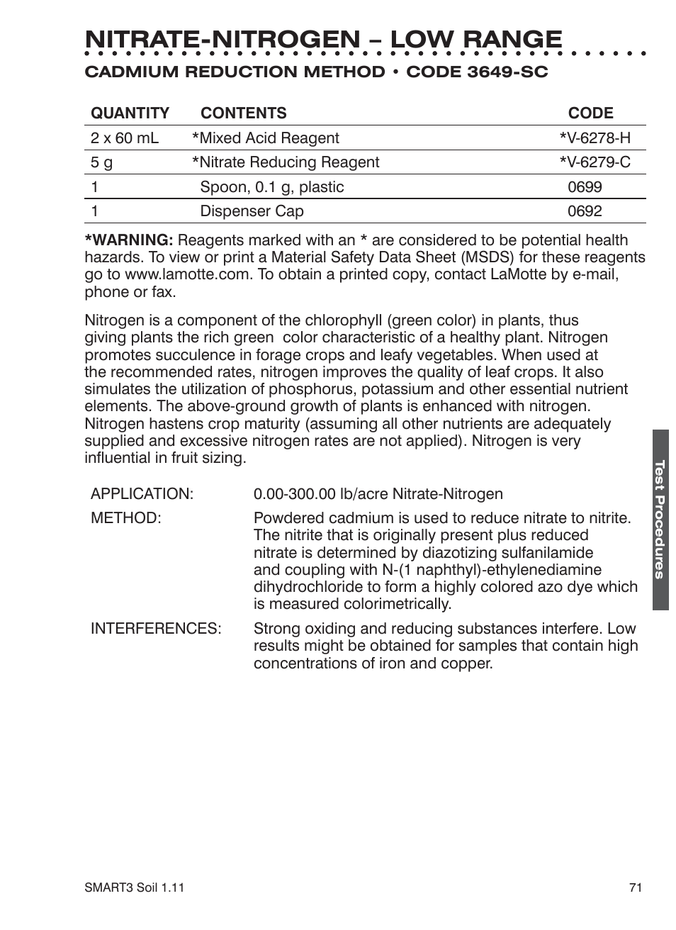 Nitrate-nitrogen – low range | LaMotte SMART 3 Electronic Soil Lab User Manual | Page 71 / 88