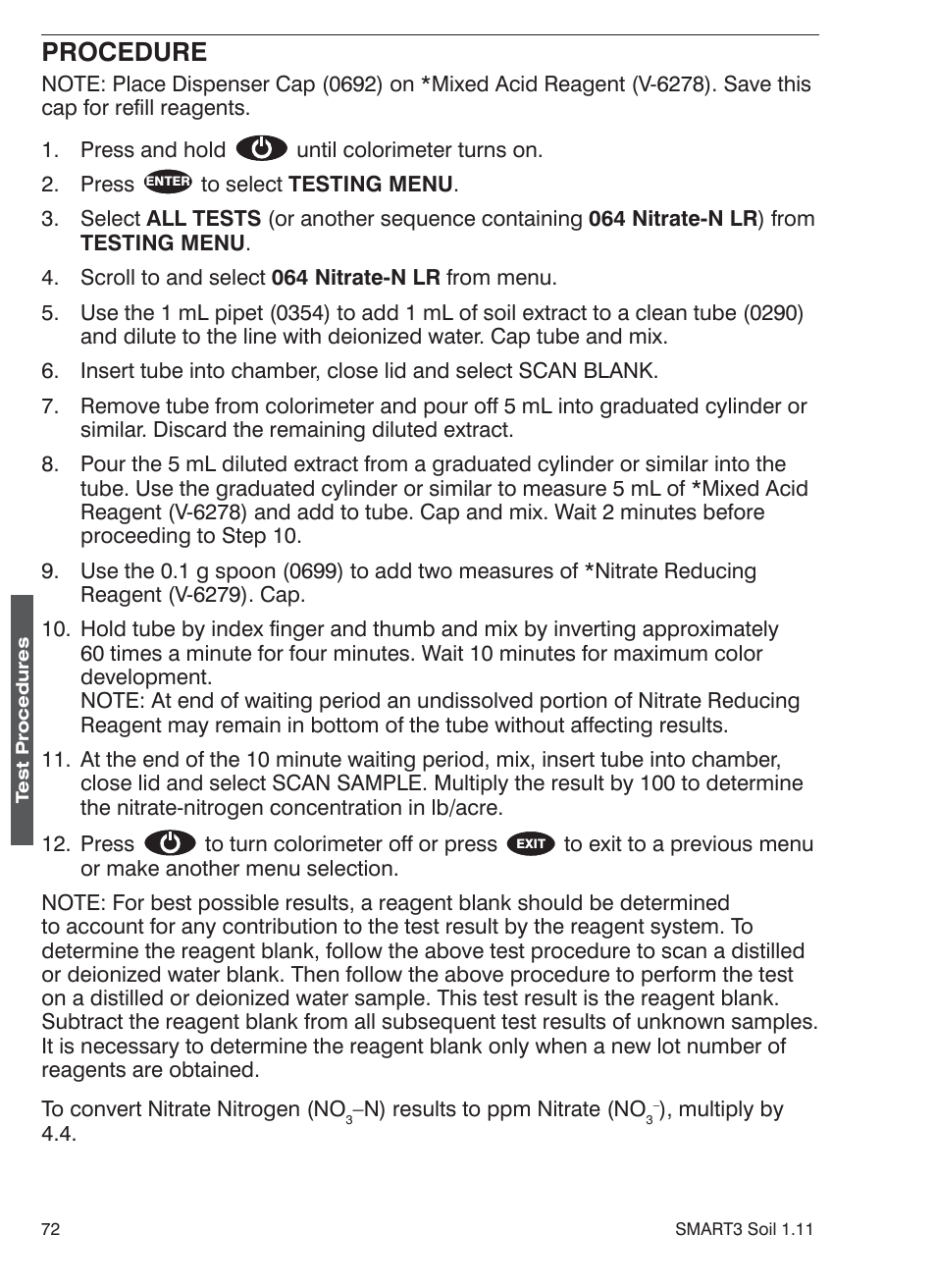 Procedure | LaMotte SMART 3 Electronic Soil Lab User Manual | Page 72 / 88