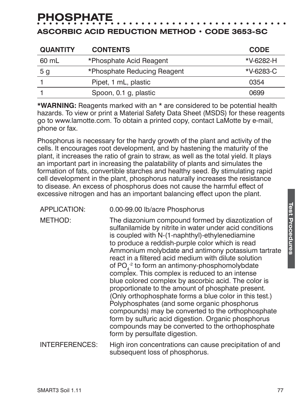 Phosphate | LaMotte SMART 3 Electronic Soil Lab User Manual | Page 77 / 88