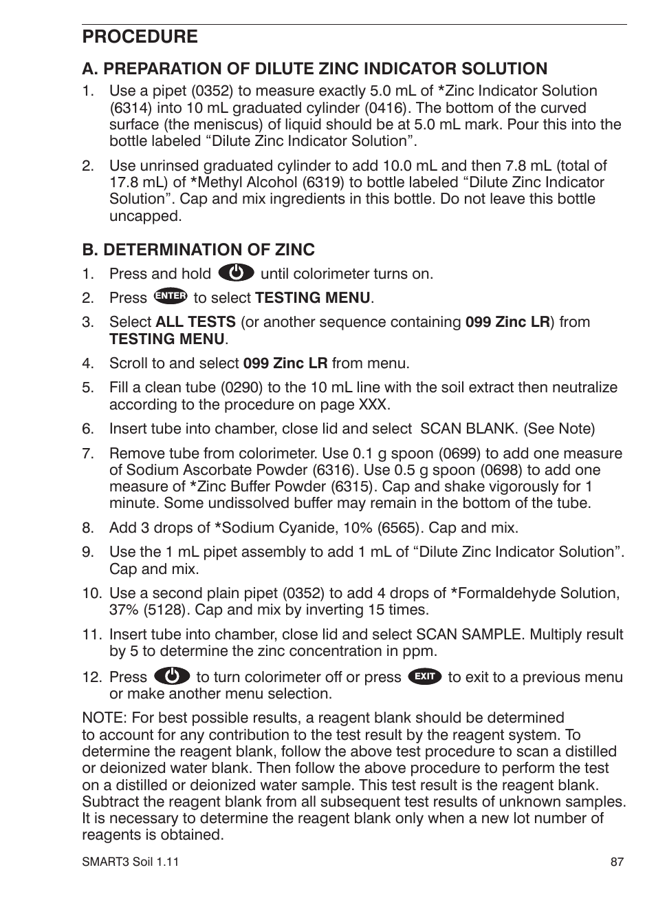 Procedure | LaMotte SMART 3 Electronic Soil Lab User Manual | Page 87 / 88