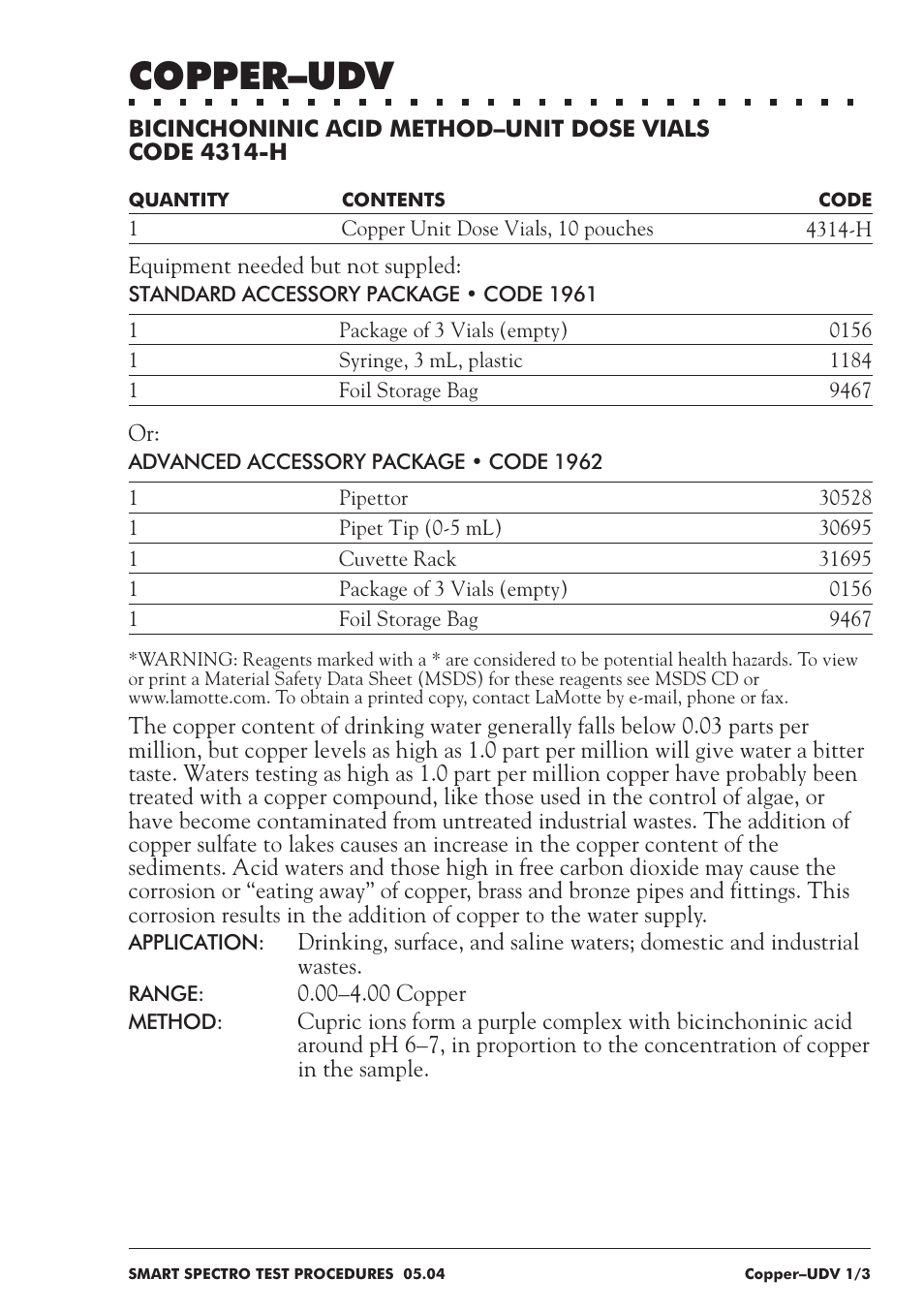 Copper–udv | LaMotte SMART Spectro Spectrophotometer User Manual | Page 126 / 237