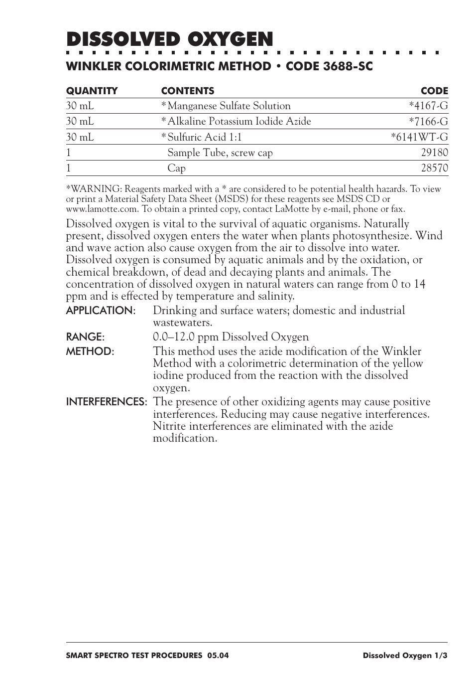 Dissolved oxygen | LaMotte SMART Spectro Spectrophotometer User Manual | Page 136 / 237