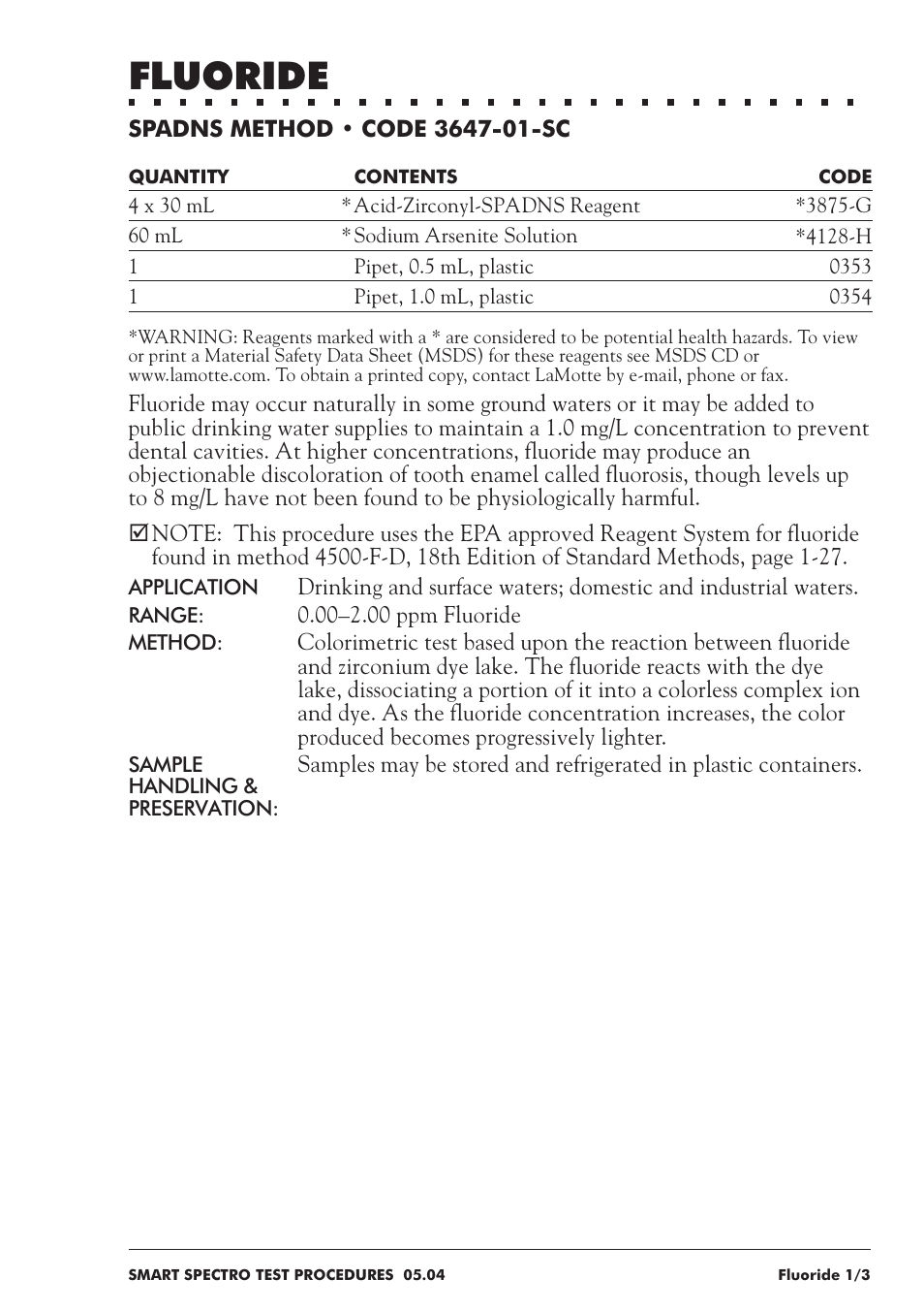 Fluoride | LaMotte SMART Spectro Spectrophotometer User Manual | Page 140 / 237