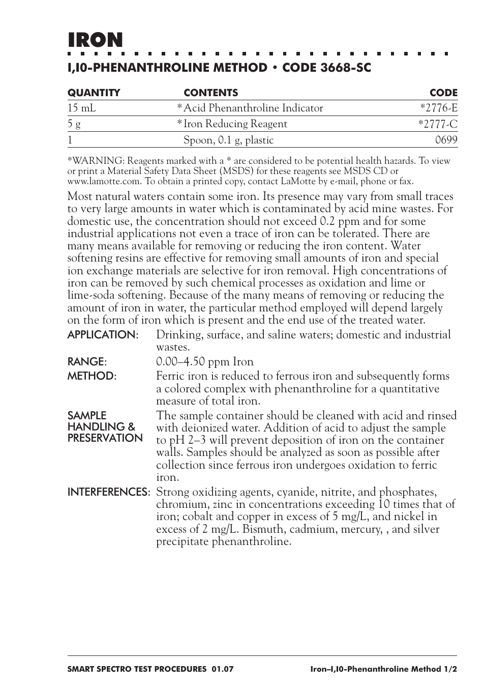 Iron | LaMotte SMART Spectro Spectrophotometer User Manual | Page 154 / 237