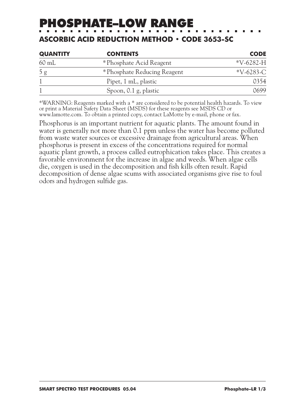 Phosphate–low range | LaMotte SMART Spectro Spectrophotometer User Manual | Page 198 / 237