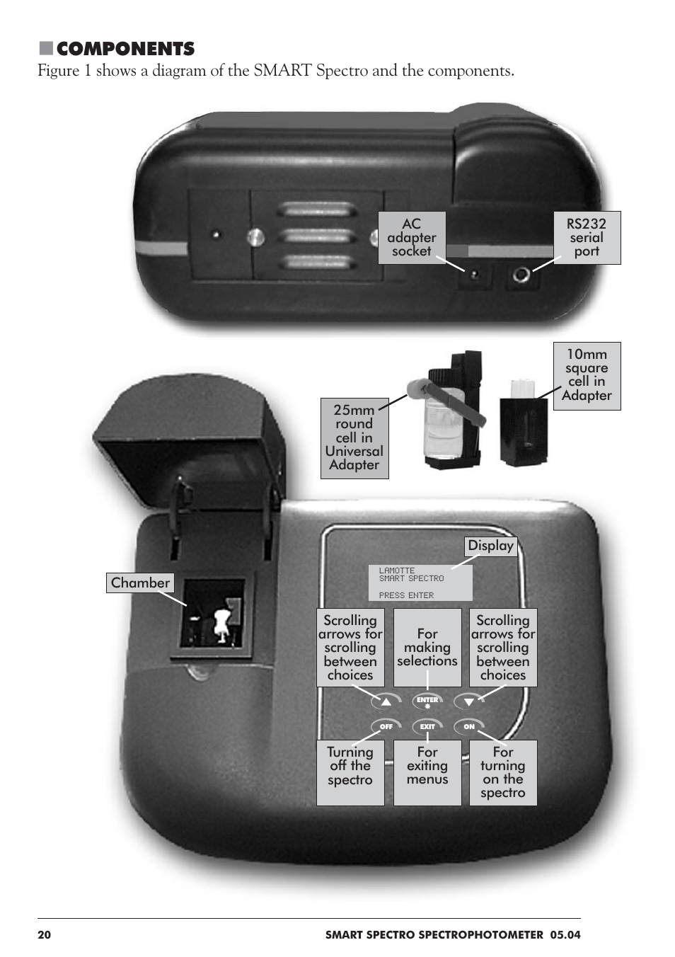 Components | LaMotte SMART Spectro Spectrophotometer User Manual | Page 20 / 237