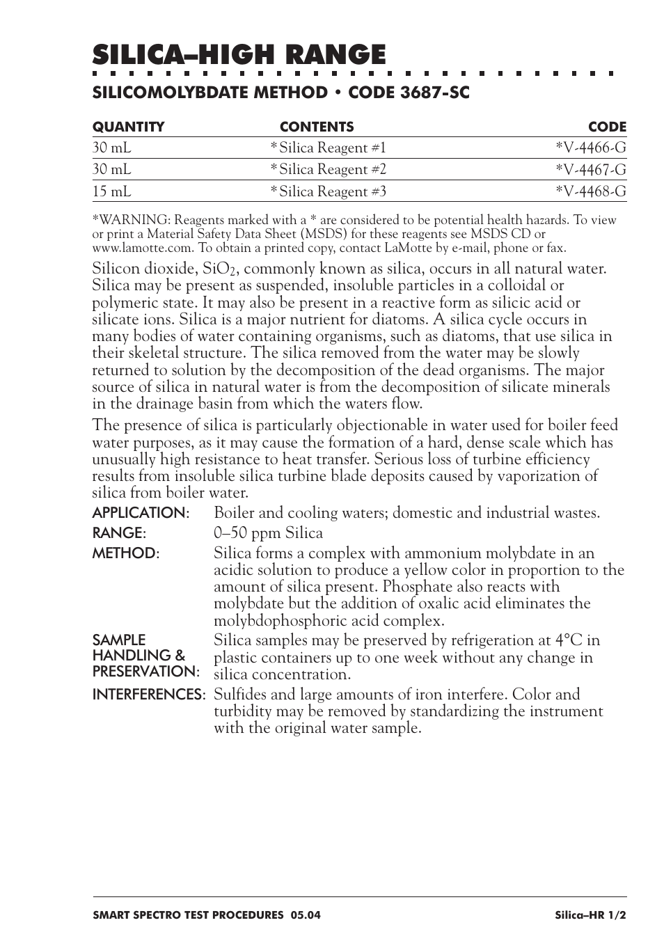 Silica–high range | LaMotte SMART Spectro Spectrophotometer User Manual | Page 218 / 237