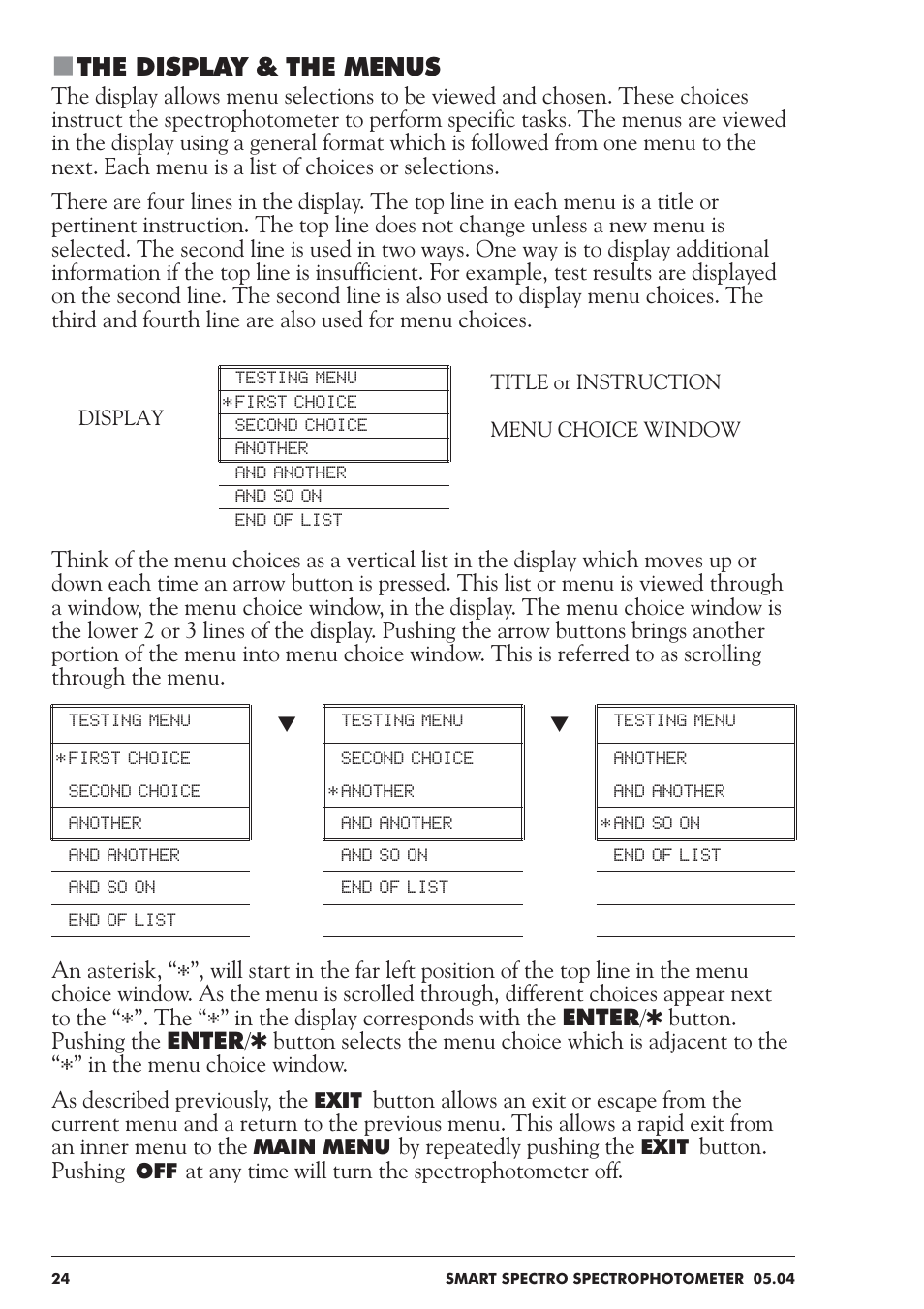 The display & the menus | LaMotte SMART Spectro Spectrophotometer User Manual | Page 24 / 237