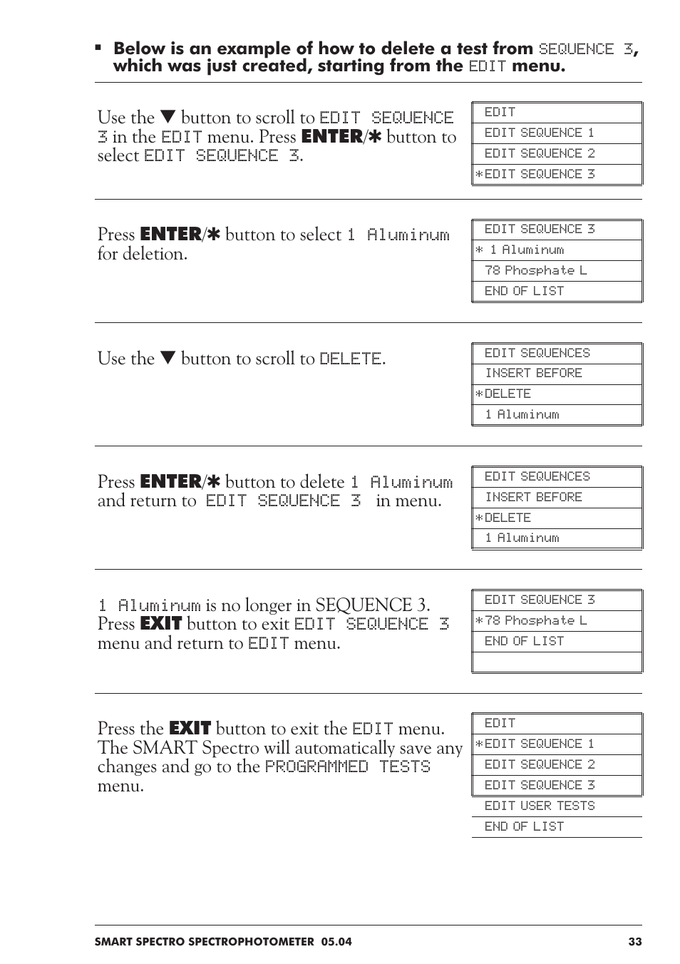 Use the t button to scroll to delete | LaMotte SMART Spectro Spectrophotometer User Manual | Page 33 / 237