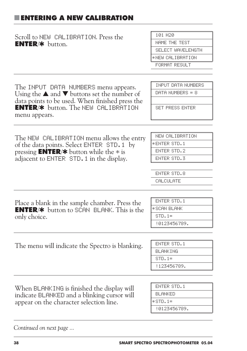 The menu will indicate the spectro is blanking | LaMotte SMART Spectro Spectrophotometer User Manual | Page 38 / 237