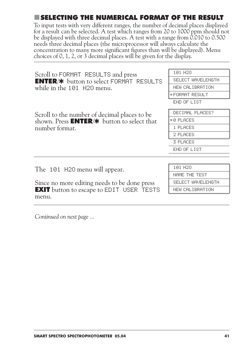 Selecting the numerical format of the result | LaMotte SMART Spectro Spectrophotometer User Manual | Page 41 / 237