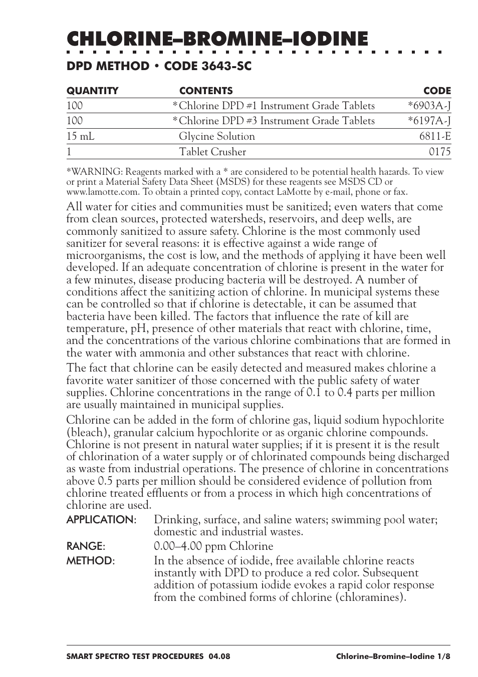 Chlorine–bromine–iodine | LaMotte SMART Spectro Spectrophotometer User Manual | Page 78 / 237