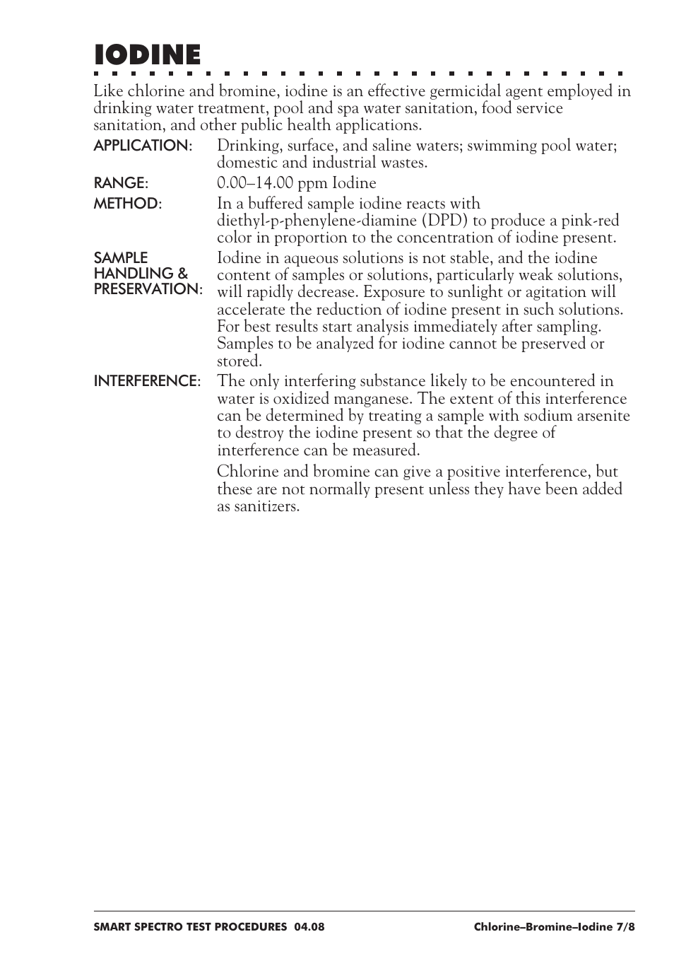 Iodine | LaMotte SMART Spectro Spectrophotometer User Manual | Page 84 / 237