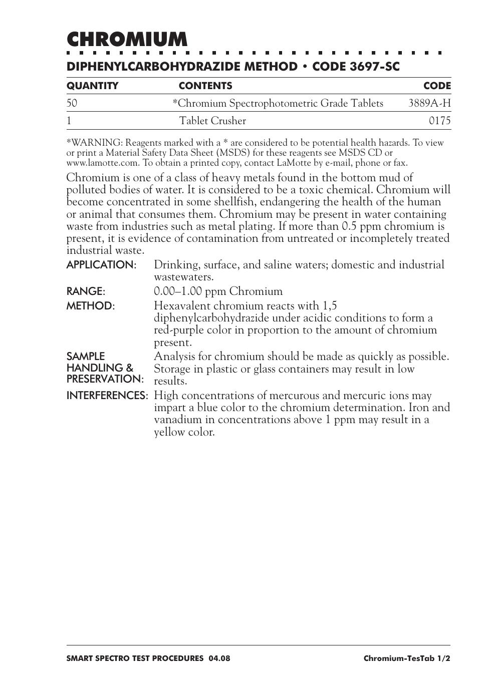 Chromium | LaMotte SMART Spectro Spectrophotometer User Manual | Page 96 / 237