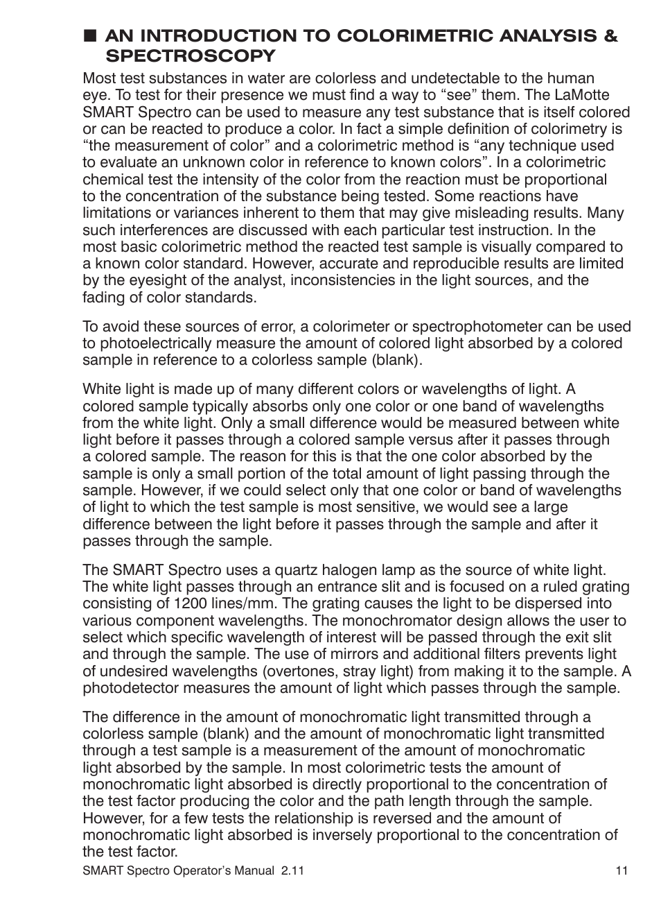 LaMotte SMART Spectro Spectrophotometer User Manual | Page 11 / 261