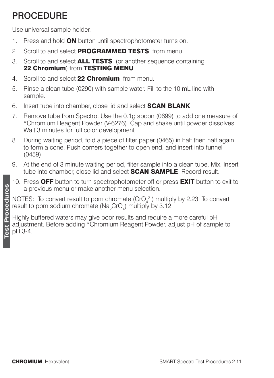 Procedure | LaMotte SMART Spectro Spectrophotometer User Manual | Page 111 / 261