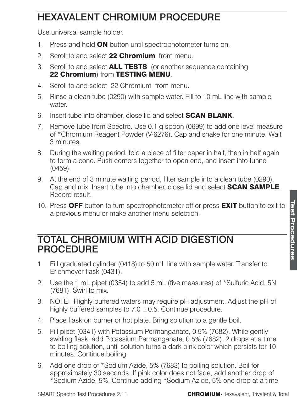 Hexavalent chromium procedure, Total chromium with acid digestion procedure | LaMotte SMART Spectro Spectrophotometer User Manual | Page 114 / 261