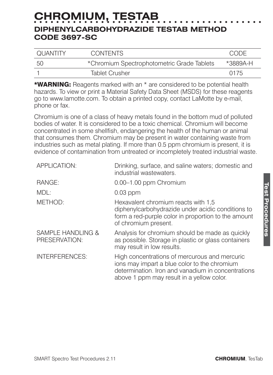 Chromium, testab | LaMotte SMART Spectro Spectrophotometer User Manual | Page 116 / 261