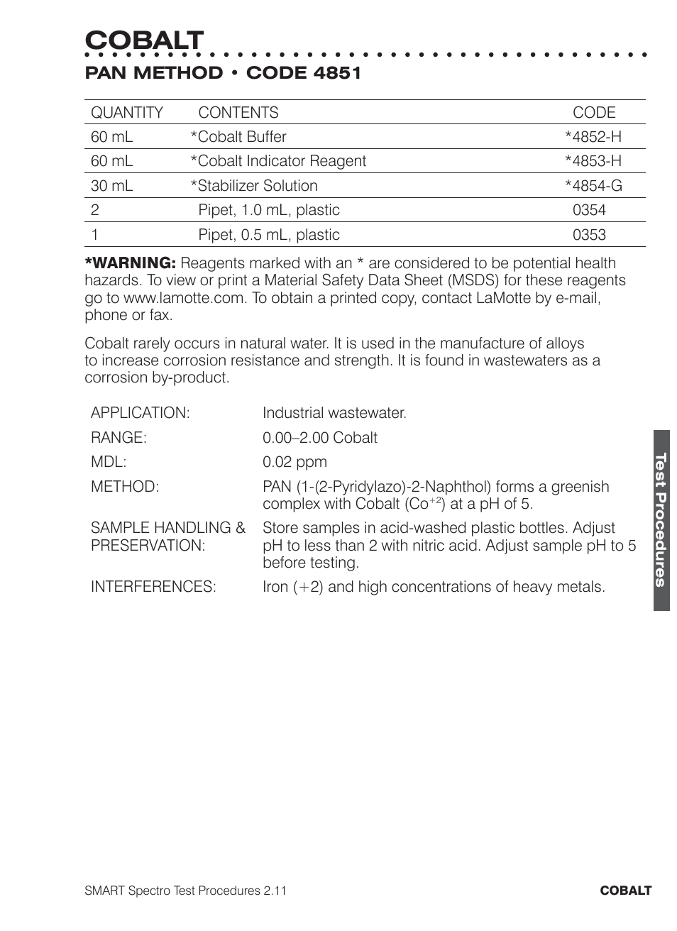 Cobalt | LaMotte SMART Spectro Spectrophotometer User Manual | Page 118 / 261