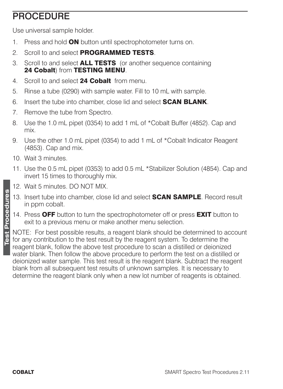 Procedure | LaMotte SMART Spectro Spectrophotometer User Manual | Page 119 / 261