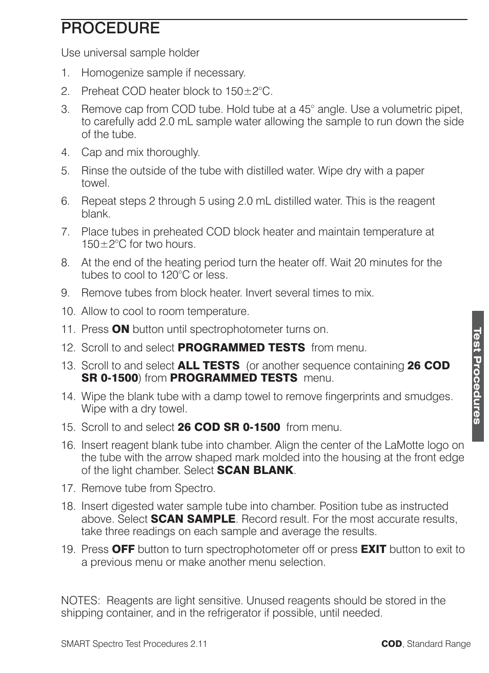 Procedure | LaMotte SMART Spectro Spectrophotometer User Manual | Page 126 / 261