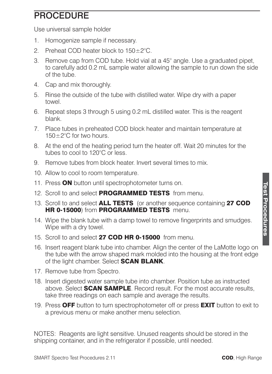 Procedure | LaMotte SMART Spectro Spectrophotometer User Manual | Page 130 / 261