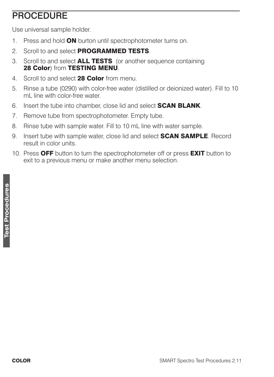 Procedure | LaMotte SMART Spectro Spectrophotometer User Manual | Page 133 / 261