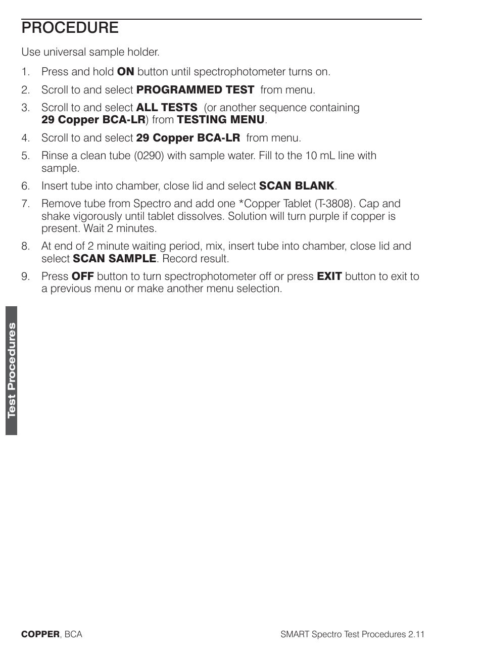 Procedure | LaMotte SMART Spectro Spectrophotometer User Manual | Page 135 / 261