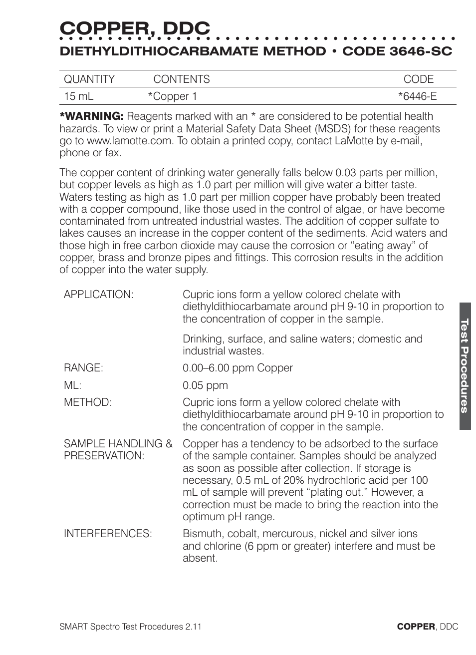 Copper, ddc | LaMotte SMART Spectro Spectrophotometer User Manual | Page 138 / 261