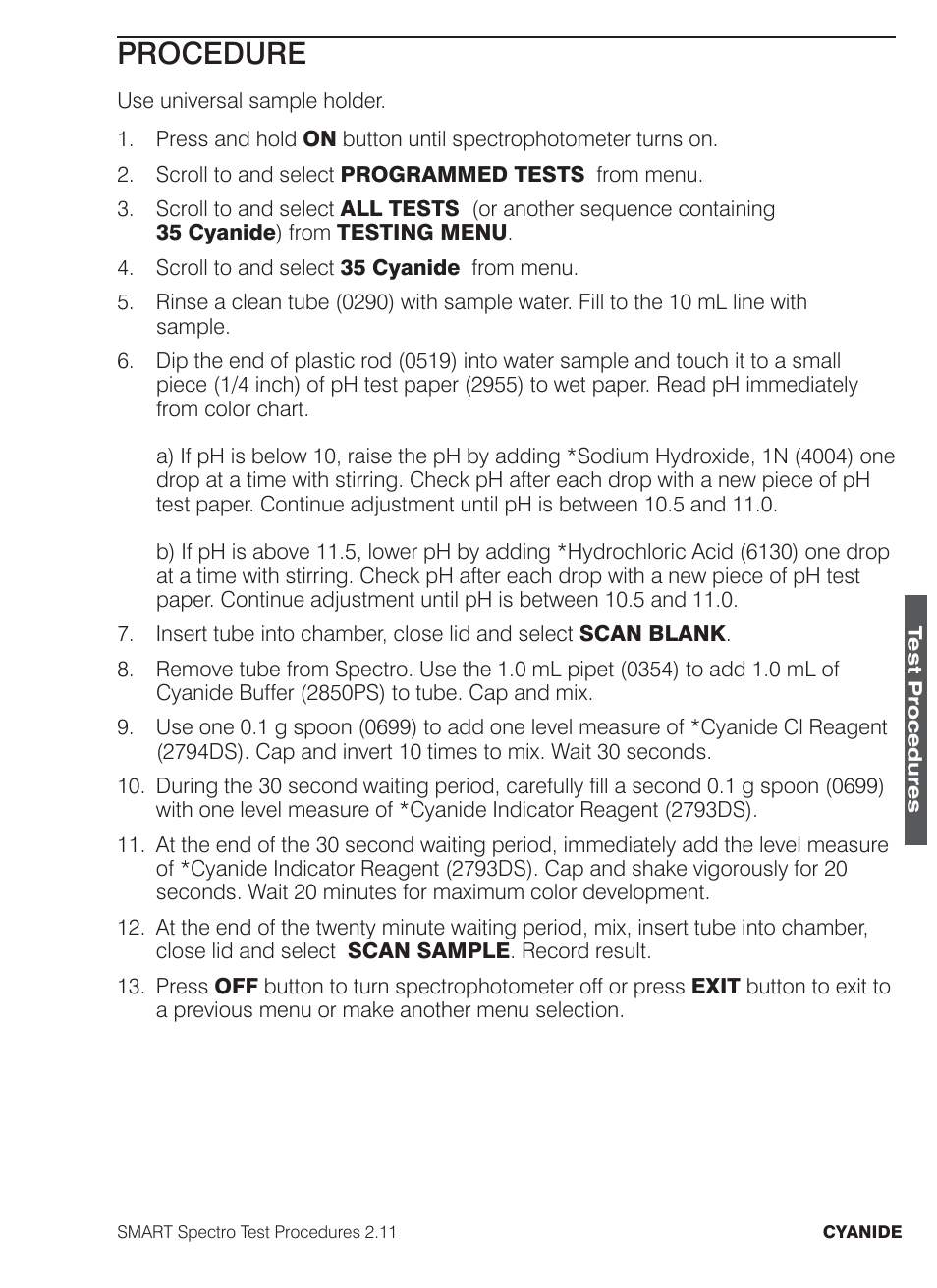 Procedure | LaMotte SMART Spectro Spectrophotometer User Manual | Page 146 / 261