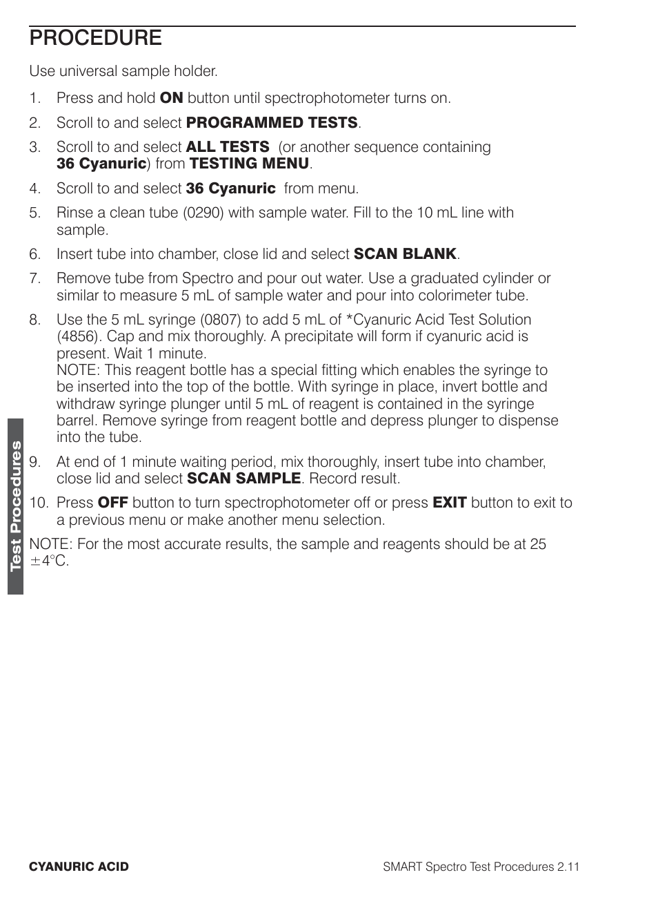 Procedure | LaMotte SMART Spectro Spectrophotometer User Manual | Page 149 / 261