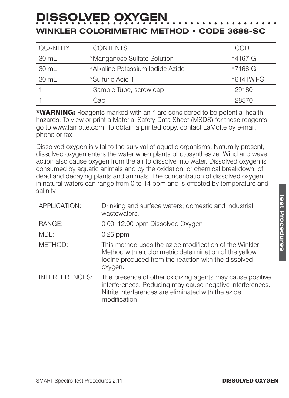 Dissolved oxygen | LaMotte SMART Spectro Spectrophotometer User Manual | Page 154 / 261