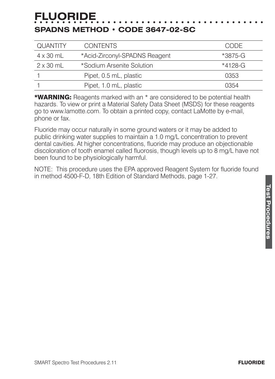 Fluoride | LaMotte SMART Spectro Spectrophotometer User Manual | Page 158 / 261