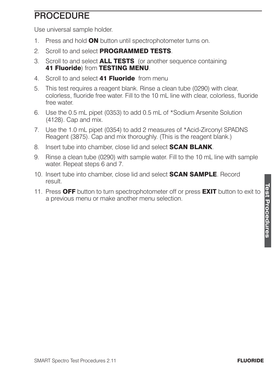 Procedure | LaMotte SMART Spectro Spectrophotometer User Manual | Page 160 / 261