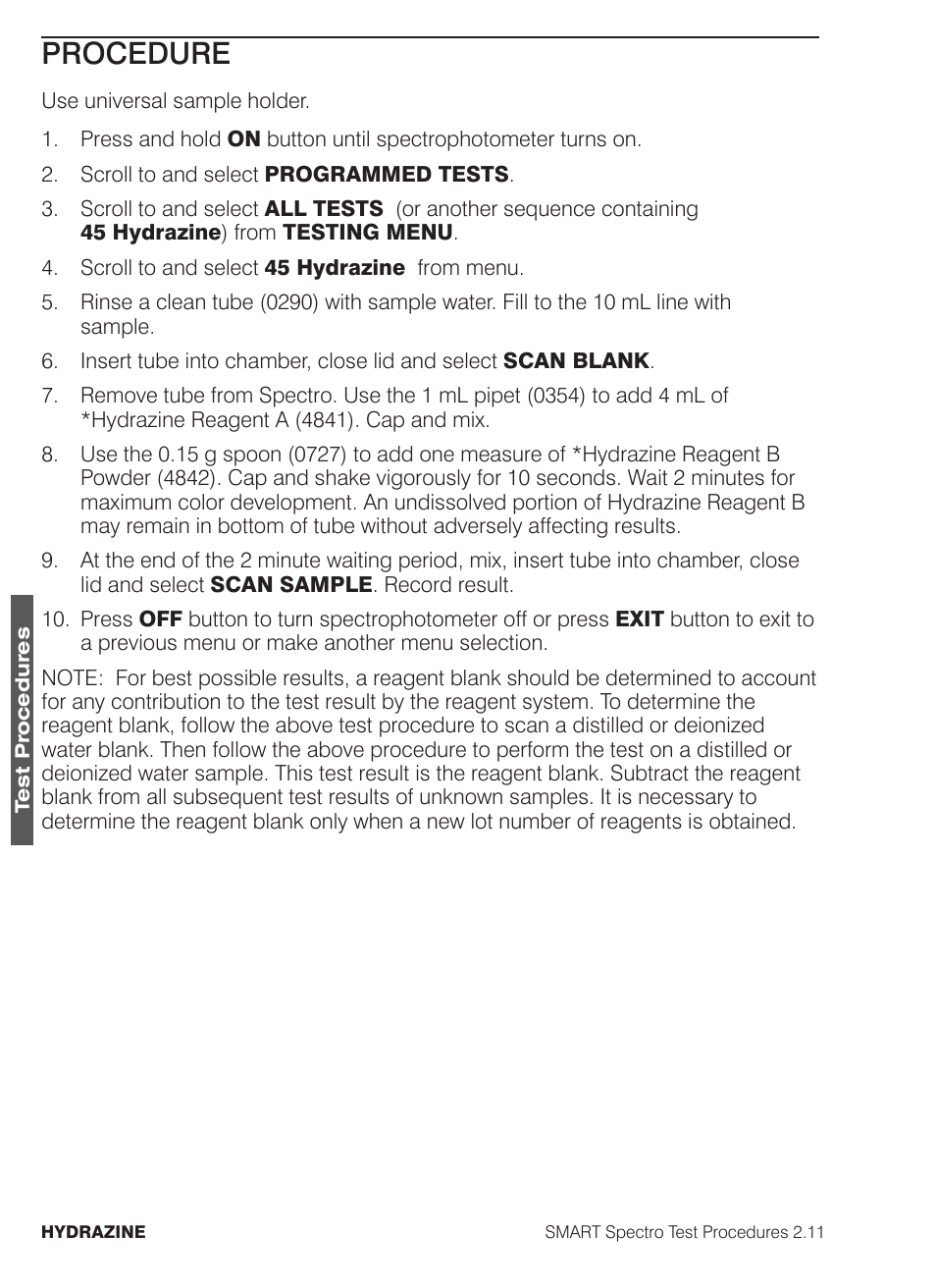 Procedure | LaMotte SMART Spectro Spectrophotometer User Manual | Page 163 / 261