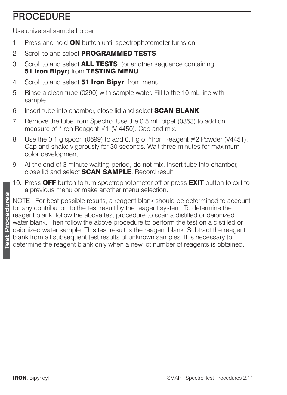 Procedure | LaMotte SMART Spectro Spectrophotometer User Manual | Page 171 / 261