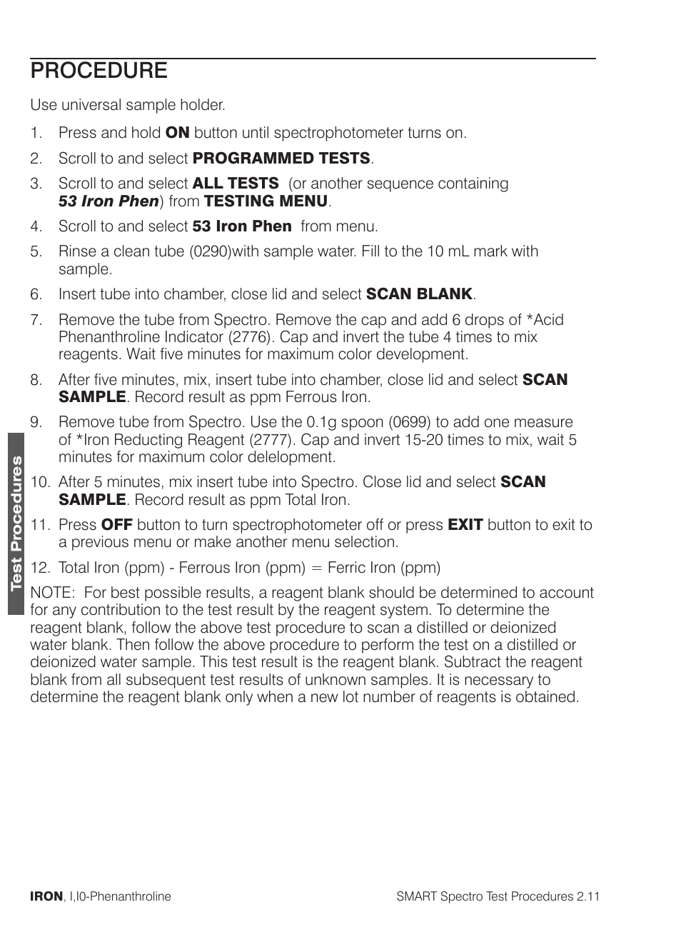 Procedure | LaMotte SMART Spectro Spectrophotometer User Manual | Page 173 / 261