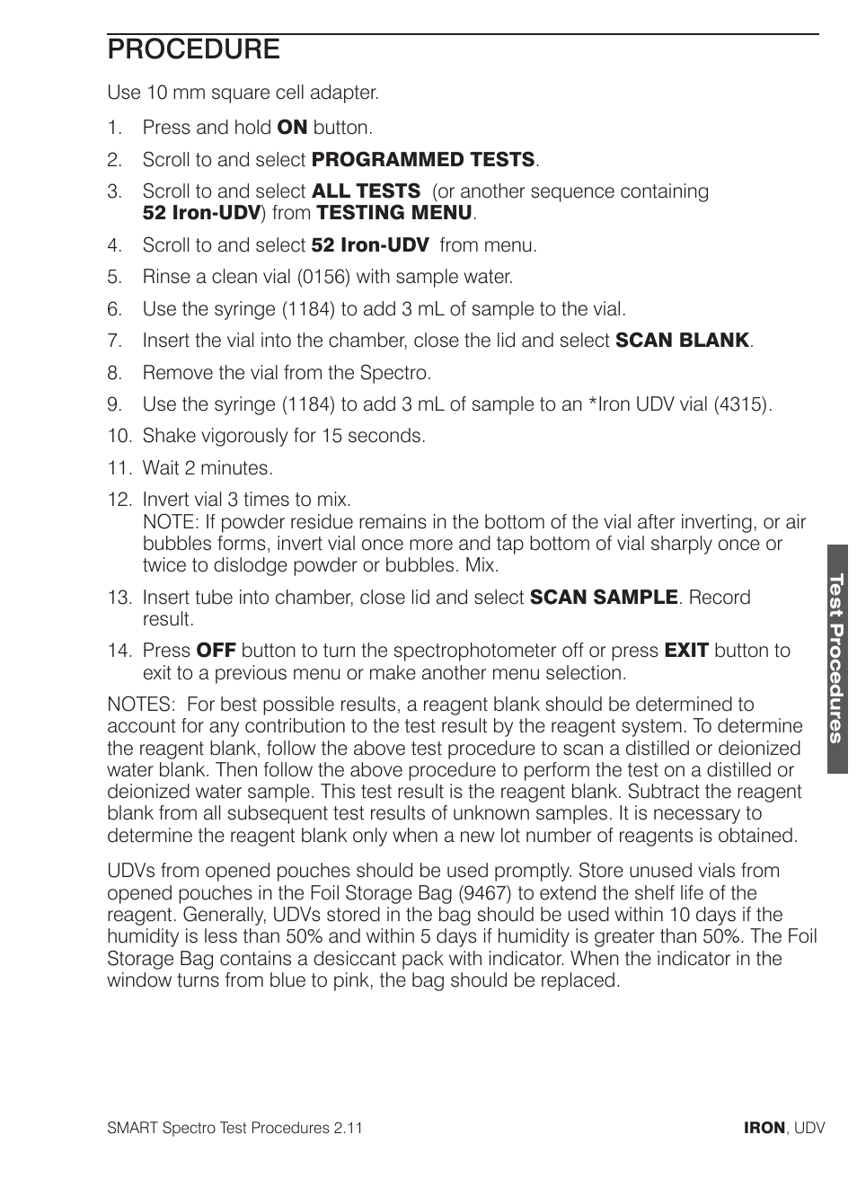 Procedure | LaMotte SMART Spectro Spectrophotometer User Manual | Page 176 / 261