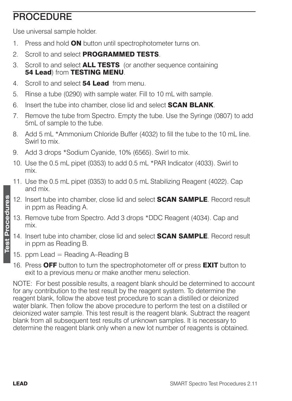 Procedure | LaMotte SMART Spectro Spectrophotometer User Manual | Page 179 / 261