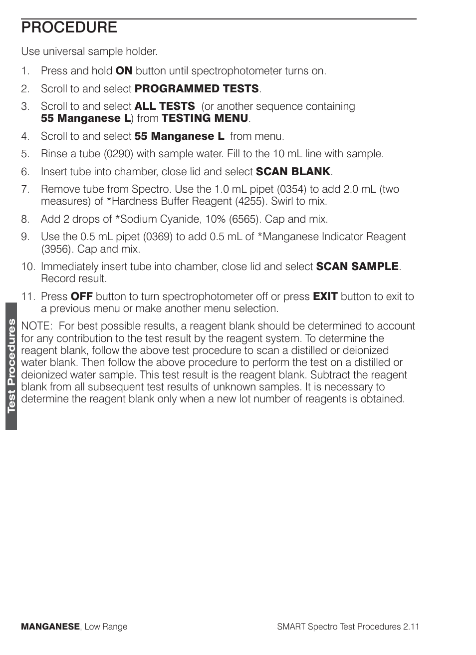 Procedure | LaMotte SMART Spectro Spectrophotometer User Manual | Page 181 / 261