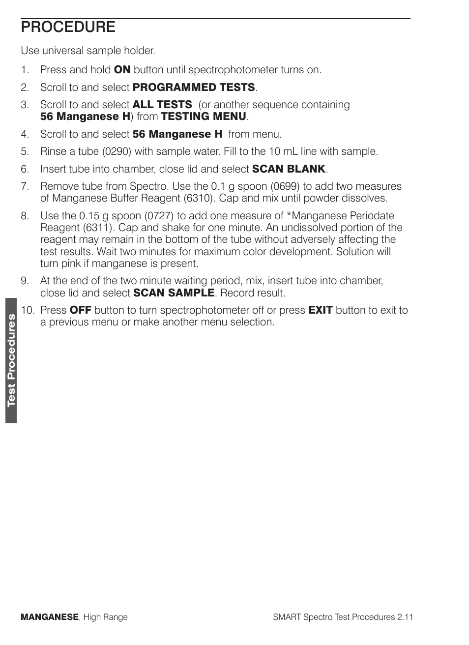 Procedure | LaMotte SMART Spectro Spectrophotometer User Manual | Page 183 / 261