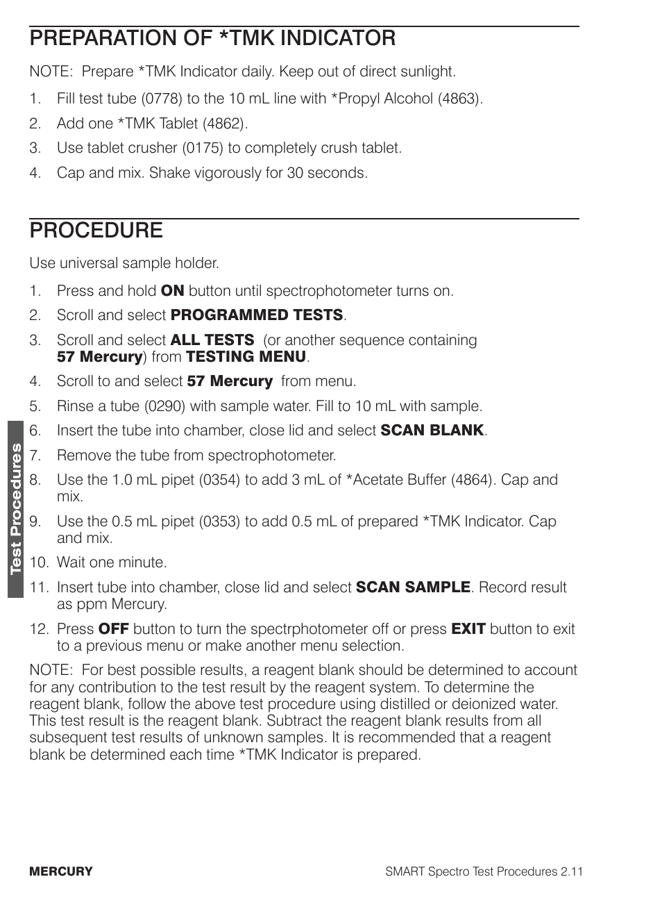 Preparation of *tmk indicator, Procedure | LaMotte SMART Spectro Spectrophotometer User Manual | Page 185 / 261